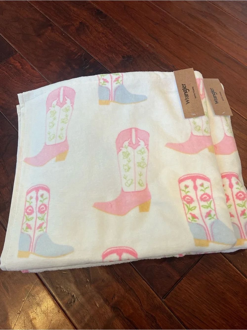 Wrangler Bath and Hand Towel Set with Pink Cowboy Boot Print